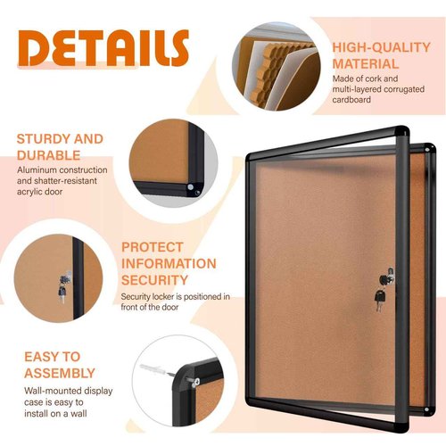 EVERSUPPLY Enclosed Bulletin Board Cork Board 38x28 in,Lockable Wall Display Case with Locking Door for Office School Home Commercial,Tamperproof and Shatter Resistant,Black Aluminum Frame (9xA4)