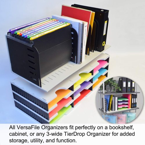 Ultimate Office Desktop Organizer File Sorter Letter Trays and a Hanging File Rack All in One for Fast and Easy Access to All of Your Forms Notebooks Binders Books and Files, Gray w/Black Dividers