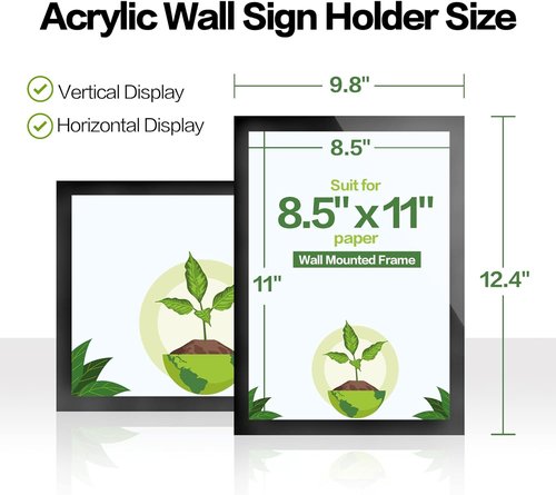 Magnetic Acrylic Sign Holder by [Brand Name] - Wall-Mount Display Frame with Strong Adhesive | 8.5" x 11", Black, 3-Pack