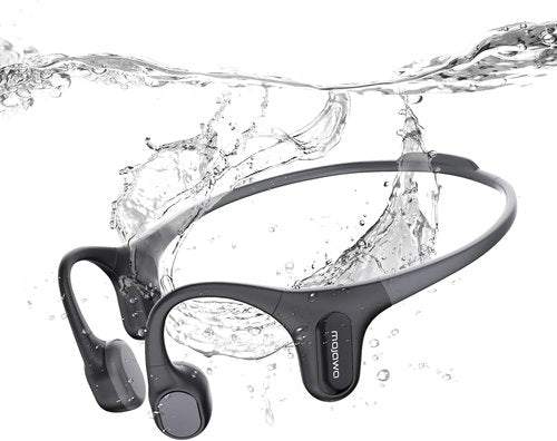 Mojawa Run Plus Bone Conduction Headphones - Open-Ear Bluetooth, 32GB MP3 Player, IP68 Waterproof, Deep Bass, Secure Fit - Black