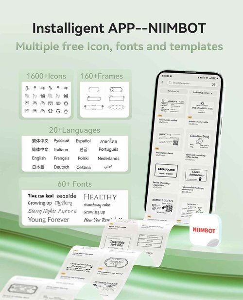 NIIMBOT B21 Pro Label Maker, 300DPI HD Label Printer, Ideal for Notes,Photos, Study Graphics, Memo Maker,50x30mm Label,230Pcs(Pine Green)