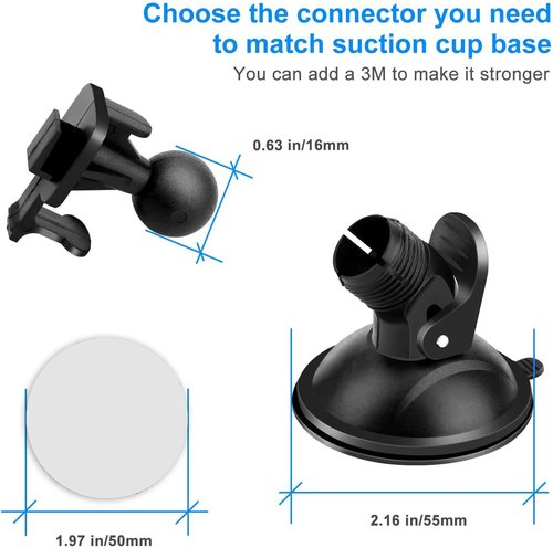 Crosstour Dash Cam Suction Cup Mount - 16 Adjustable Points & Double-Sided Adhesive Tapes