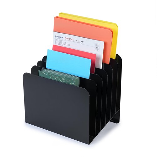 Huron Desktop File Binder Organizer Storage, Inclined Slant 6 Slot, Black Commercial Grade Steel
