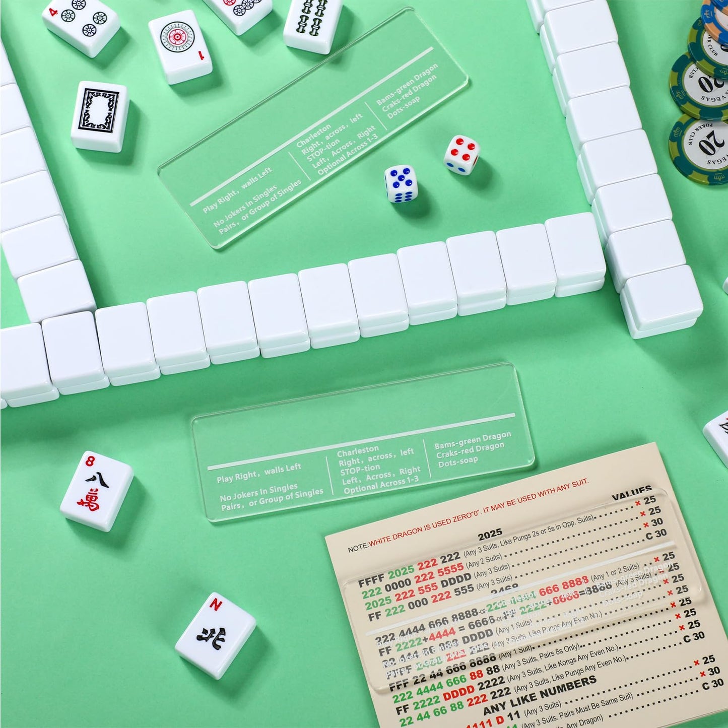 JolliLudo 4 Pcs Mahjong Line Reader with Rules Reminder Mahjong Gifts Line Reader Finder Guide Rule Helper Acrylic Clear Card Tool 2 x 6 for American Mahjjong Accessory(Transparent,Straight Edge)