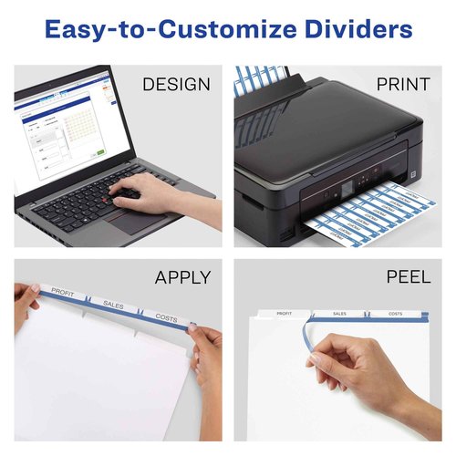 Avery 3-Tab Dividers for 3 Ring Binder, Easy Print & Apply Clear Label Strip, Index Maker Customizable White Tabs, 25 Sets (11445)