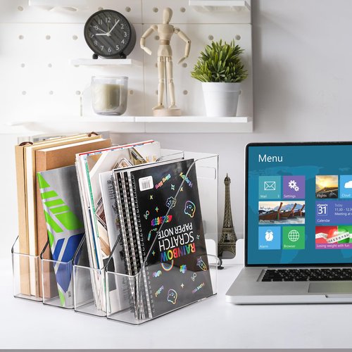 WRINGKIT 6 Pack Clear Magazine Holder, File Magazine Rack with Handle, Vertical Folder Document Storage, Magazine File Organizer for Desk, Office, Home, School