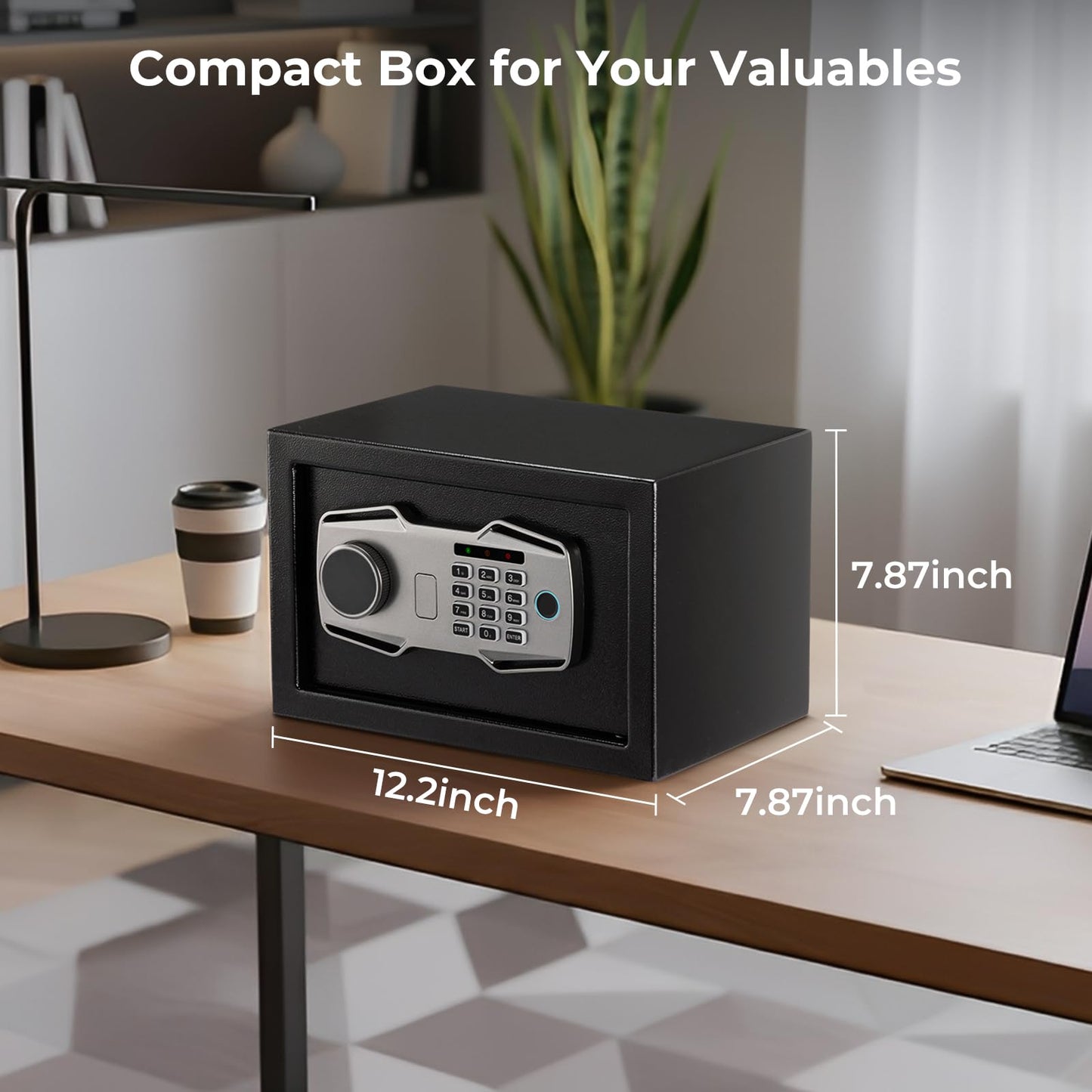 MUNBYN Smart Biometric Fingerprint Safe, 3-Way Access Lock Box with Electronic Keypad, Display Screen & USB-C Port, Small Caja Fuerte with Anti-Rust and Anti-Theft for Home & Office, Cash, Document