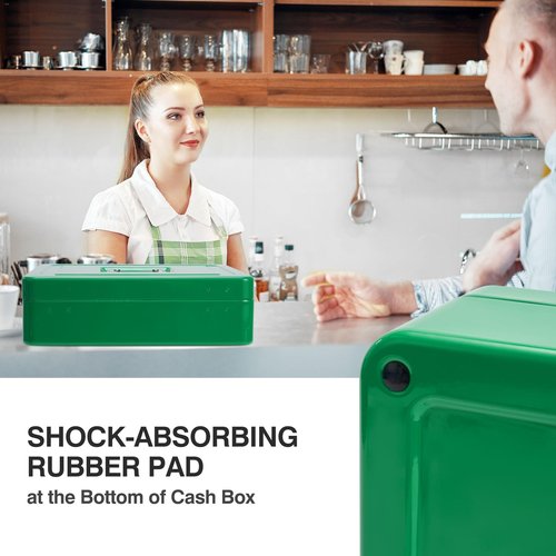 Sgorlds Large Locking Cash Box with Key Lock and Money Tray, Money Box with Cash Tray, Lock Safe Box for Office Business, 11.8" x 9.5" x 3.5" Green