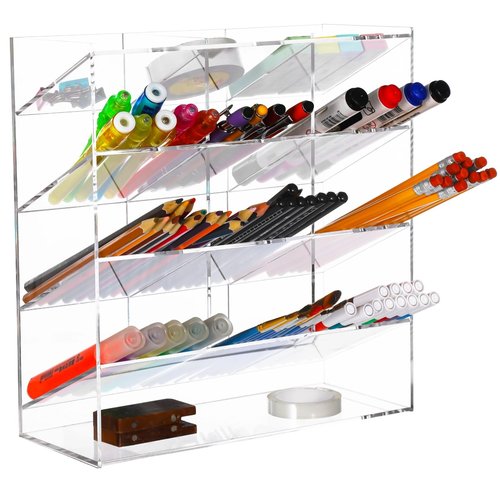 OMISTAR Acrylic Marker Organizer Pencil Holders for Desk Acrylic Vertical Marker Organizer, Acrylic Pen Holder, Clear Large Stationary Pencil Holder for Desk, Art Supply Storage Container