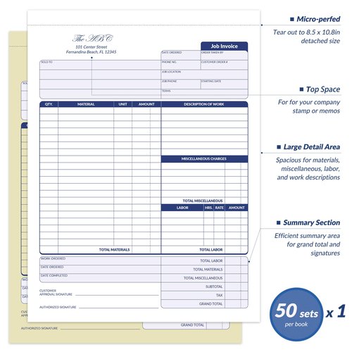 Harfesto Job Work Order Forms, Large Size Contractor Invoice Book 8-1/2" x 11-7/16", Invoice Receipt Book for Small Business, 2-Part Carbonless Forms, 50 Sets