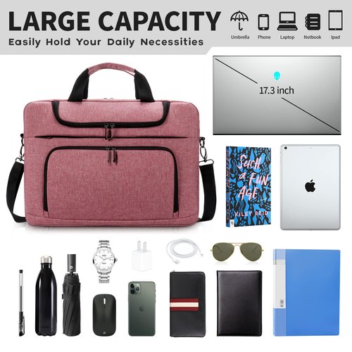 BERTASCHE Laptop Bag 17 17.3 inch for Women Computer Bag Laptop Case for Work Travel Business chromebook bag w/Shoulder Strap,Rose Red