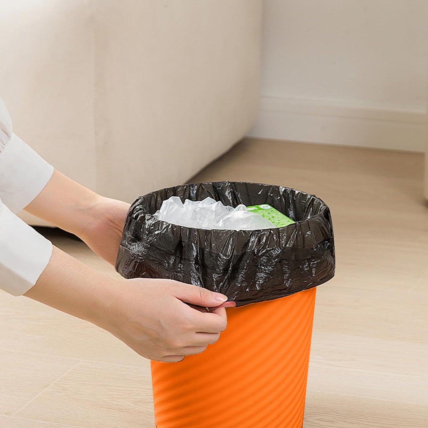 Small Trash Can | Plastic Waste Basket for Office, Home, Bathroom, Kitchen - 1.8 Gallon - Orange