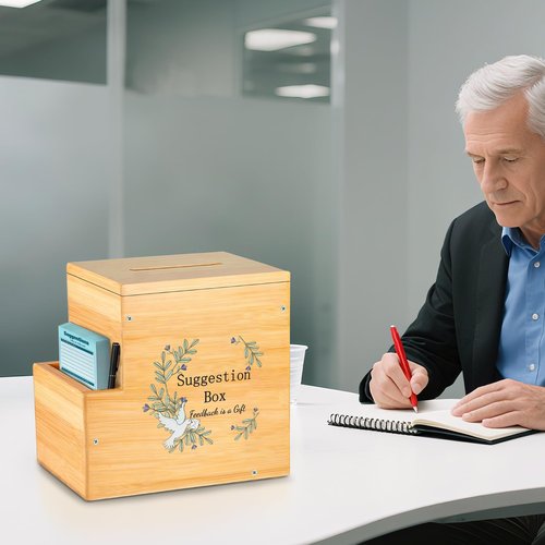 Amcortn Suggestion Box with Slot - Prayer Requests, Donatio, Wooden Office Comment Ballot Boxes with Side, Collection Boxes