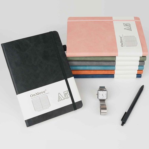 OnMove Notebooks Journal for Women Men 24 Pack Bulk Leather Hardcover with Pen Holder A5 160 Pages 100 GSM Thick Paper for Work School Lined Gray