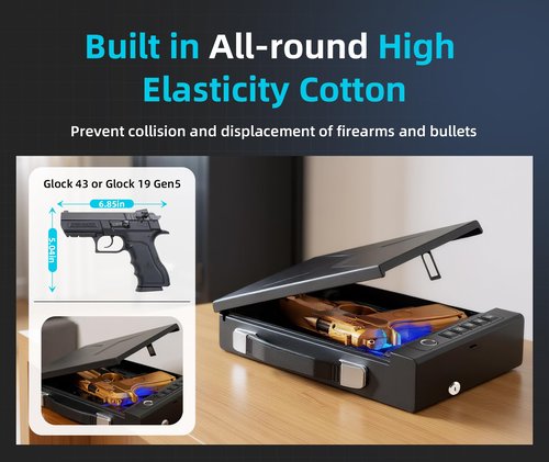 Biometric Gun Safe for Handgun with Handle – 4 Unlocking Ways (APP, Fingerprint, PIN, Key) with Sound Alert – Smart Storage for Cloakroom, Living Room, Bedroom Nightstand and Car