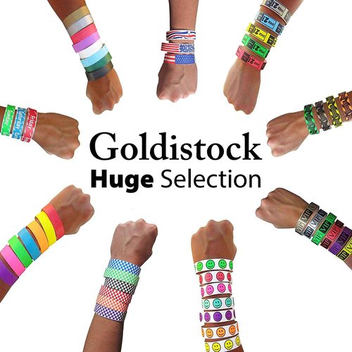 Goldistock Event Wristbands Happy Face 1,000 Count Variety Pack | ¾” Arm Bands | 200 Each: Yellow, Pink, Orange, Red & Aqua | Paper-Like Party Armbands