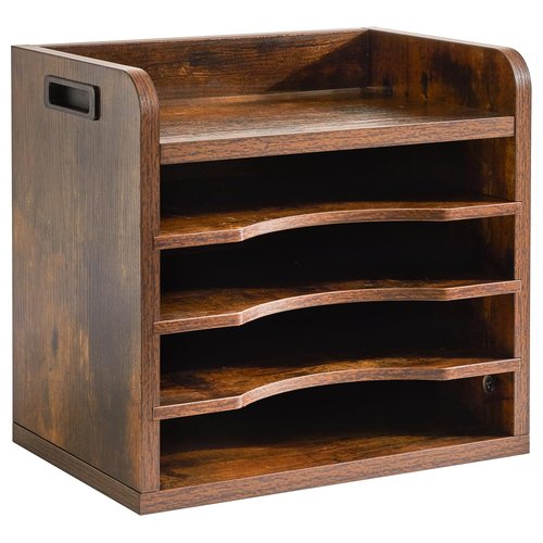 YMYNY Desktop File Organizer with Handle, Document Letter Mail Tray Sorter with 3 Adjustable Shelves, 5 Tiers Paper Holder for School Home Office Desk, Rustic Brown,13.4 * 12.4 * 9.06" UHBC006H