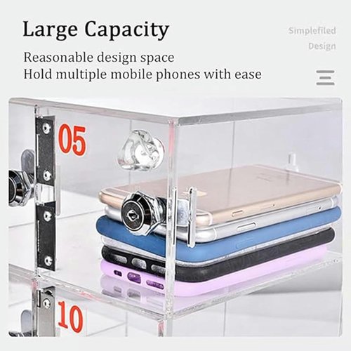 Transparent Acrylic Cell Phone Locker with 8 Doors, Secure Mobile Phone Storage Cabinet, 35-Slot Safe Deposit Box for Offices, Schools, and Events