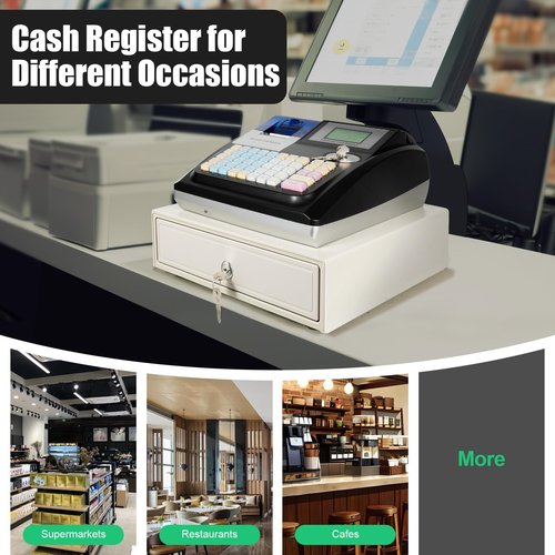LNUJIUN Electronic Cash Register with 8-Digit LED Display and Thermal Print Head 48 Keys Commercial Cash Register for Shopping Malls, Small Business, Supermarket Retailer