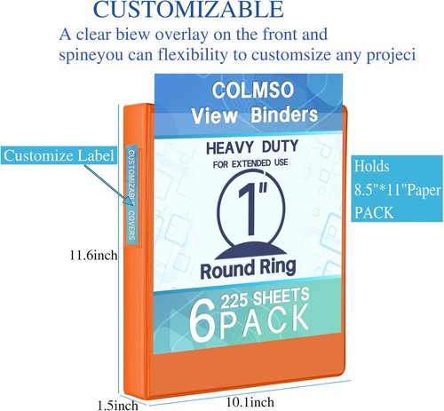 Customizable Clearview 3 Ring Binders by [Brand Name] - 1 Inch, 6 Pack in Pink, Blue, Green, Purple, Gray & Orange