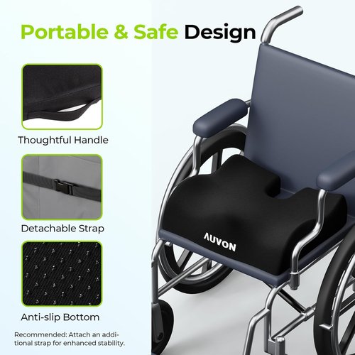 AUVON Ergonomic Anti-Slip Wheelchair Cushion - Front High Rear Low Design for Pain Relief & Comfort