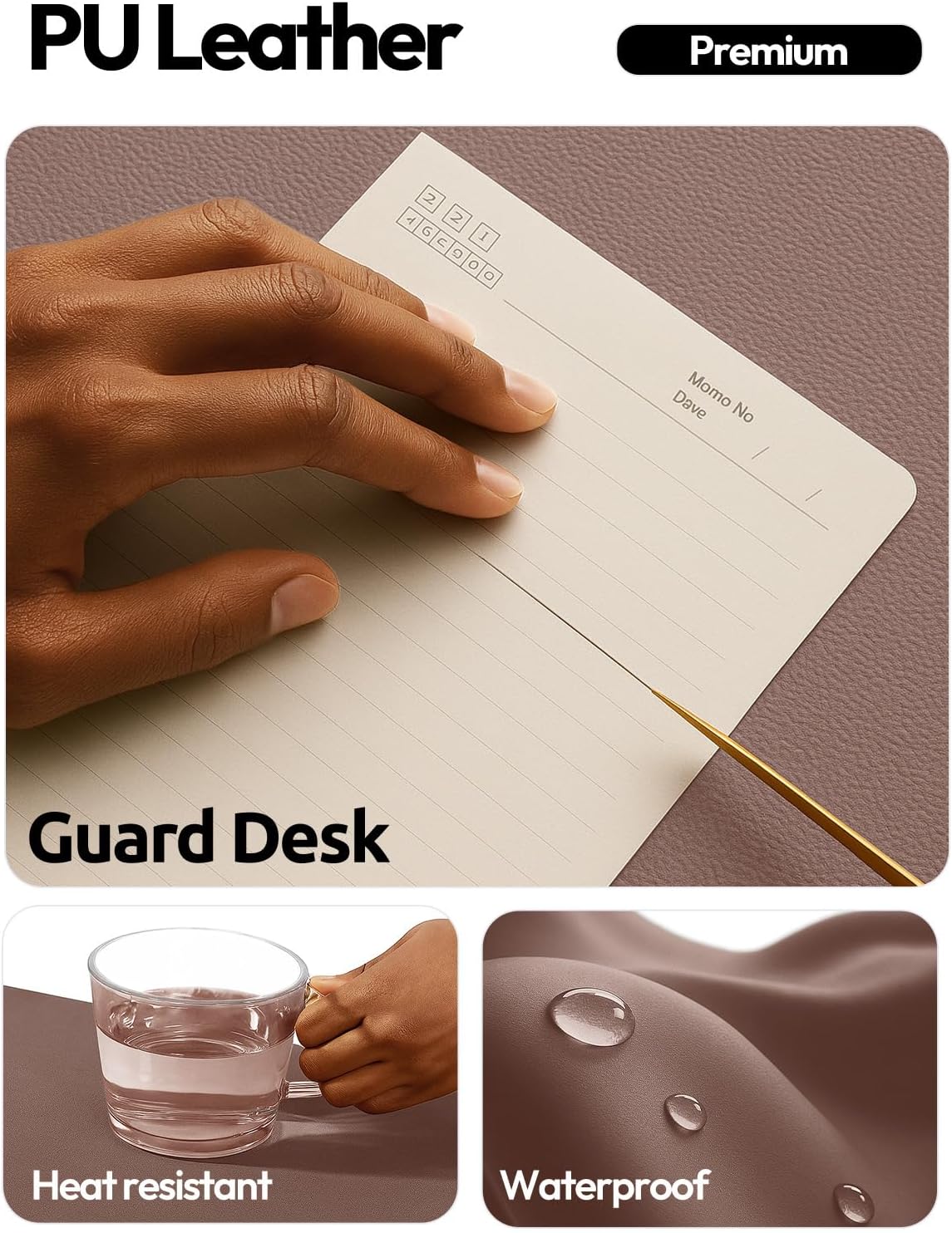 YSAGi Leather Desk Protector - Non-Slip PU Leather Office Mat | Large Waterproof Laptop Pad (Chocolate, 31.5" x 15.8")