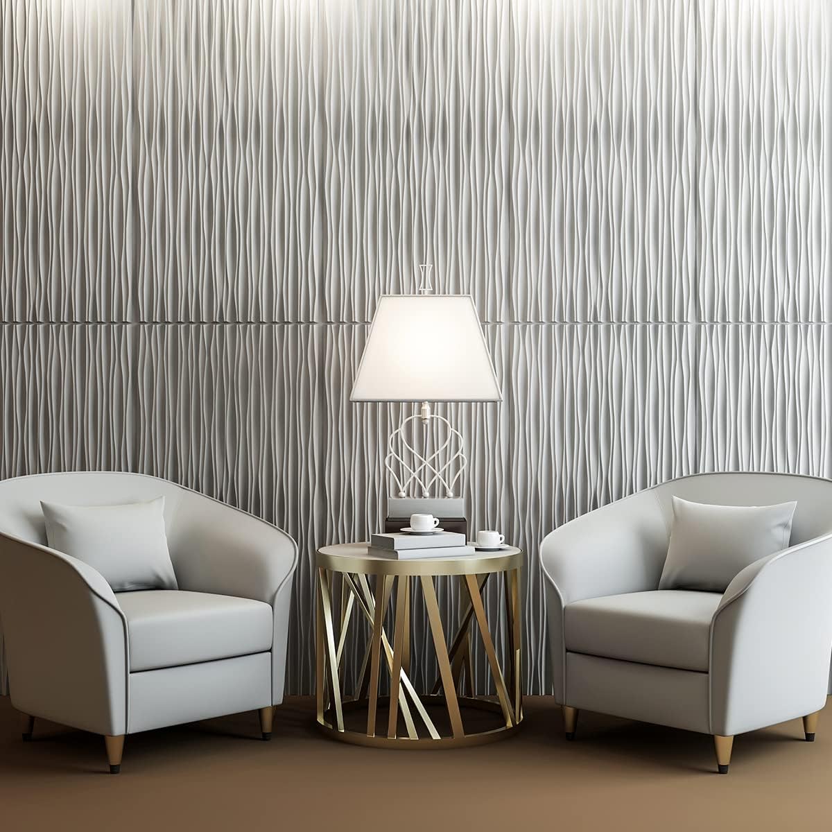 Art3d 3D Wall Panels - Large White PVC Textured Wavy Design for Stunning Interior Décor | Pack of 6 Tiles (47.2"×23.6")