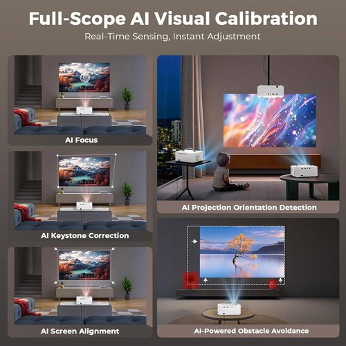 Lisowod 4K Outdoor Projector - Smart AI Moving 2.0 OS with WiFi & Bluetooth | 50W Dolby Audio, HDR10+