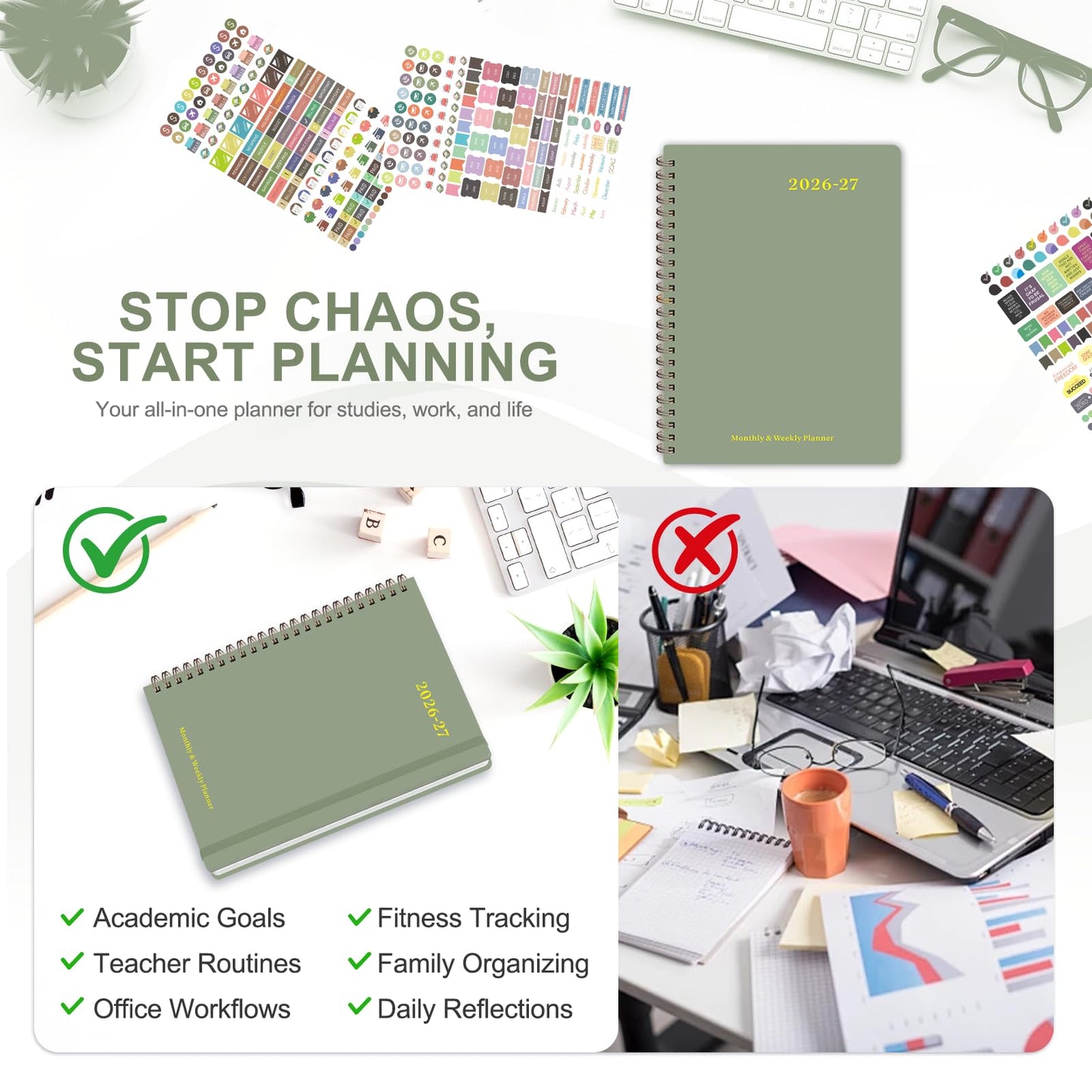 Planner 2026-2027, Weekly and Monthly Academic Year Calendar Planner, July 2026 - June 2027, Daily Agenda Book for Office School Supplies, A5(6.3'' x 8.5'')