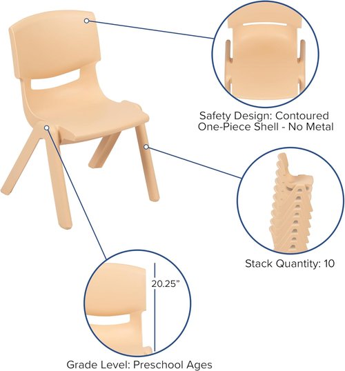 Emma + Oliver Rectangle Activity Table Set - Natural Plastic with 6 Chairs | 23.625" W x 47.25" L