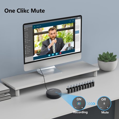 ZHUOSHENG Conference Speaker and Microphone, USB Speakerphone with 10 Mics, 360° Pickup&Noise Reduction, Portable Conference Room Omnidirectional Microphone for 10 Compatible with Leading Platforms