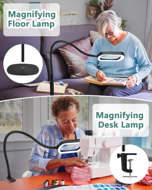10X Rectangle Magnifying Glass by Skiennix - LED Lighted Hands-Free Magnifier with Flexible Gooseneck