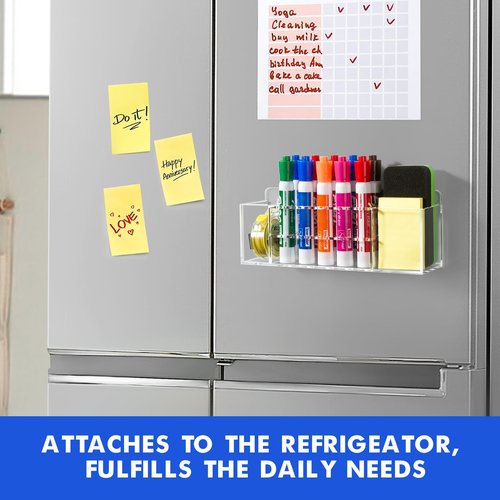 Banafich Magnetic Dry Erase Marker Holder for Whiteboard, Wall Mount Pen Holder for Refrigerator, Clear Pencil Holder for Fridge, Strong Magnet Locker Organizer for Classroom, Office