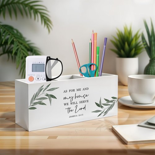 Exqcom As for Me And My House We Will Serve Christian Pen Pencil Holder, Christian Office Decor, Religious Scripture Botanical Pencil Pen Holder Organizer for Home Office Desk Accessories