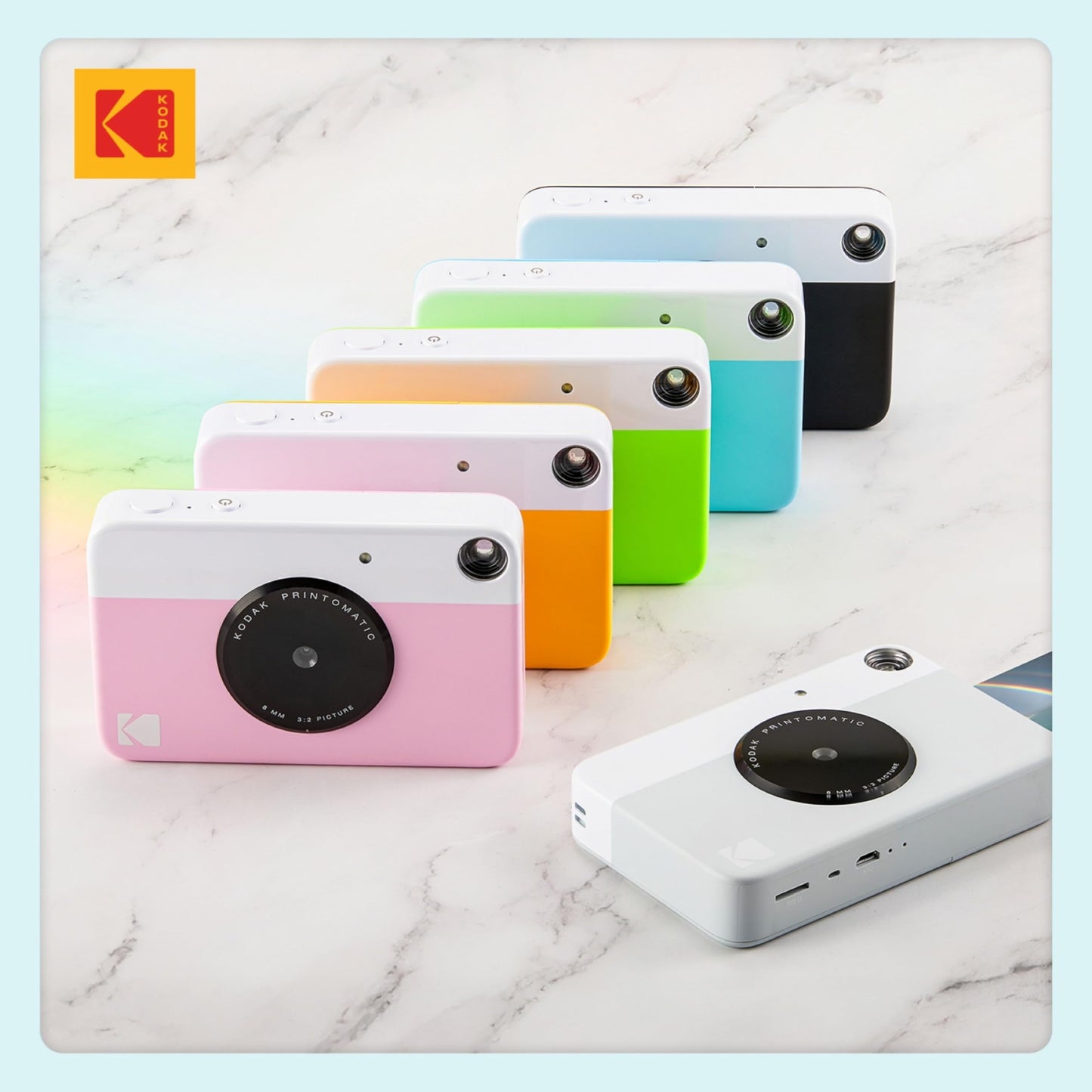 Kodak Printomatic Full-Color Instant Print Camera Starter Bundle + Carrying Case + Zink 20pk Photo Paper - Colorful Photos On 2x3 Sticky-Back Paper - Fun Gift for Birthday Christmas Holiday - Blue