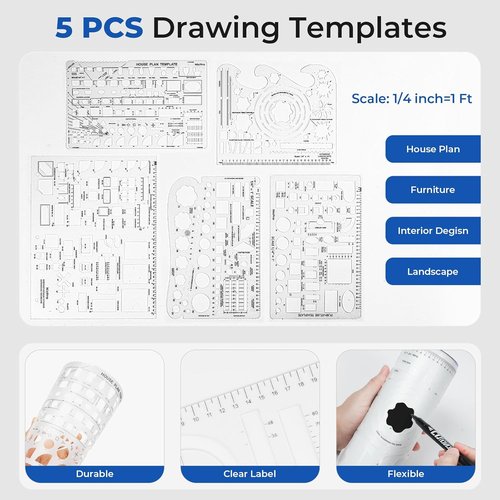 Nicpro 21PCS Professional Drafting Tools Set - Architect Compass, Protractor, Metal Pencils & Ruler