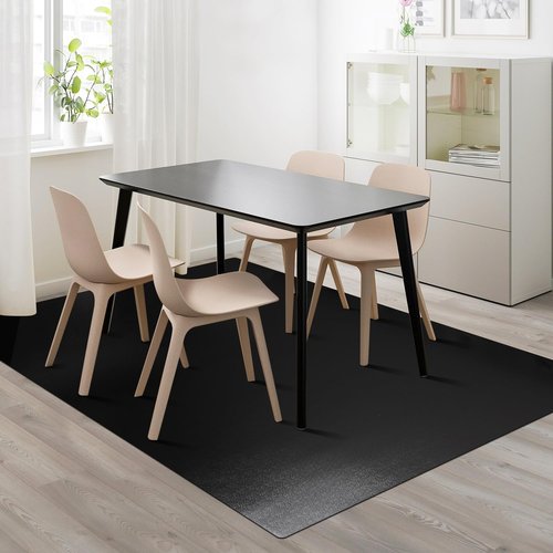 Vinyl Floor Mat for Home, Black Waterproof Area Mat for Under Dining Room Table, Sturdy Plastic Rug Protector for Kitchen, Living Room, Yard, Garage, Large Baby Play Mat (8'×10')