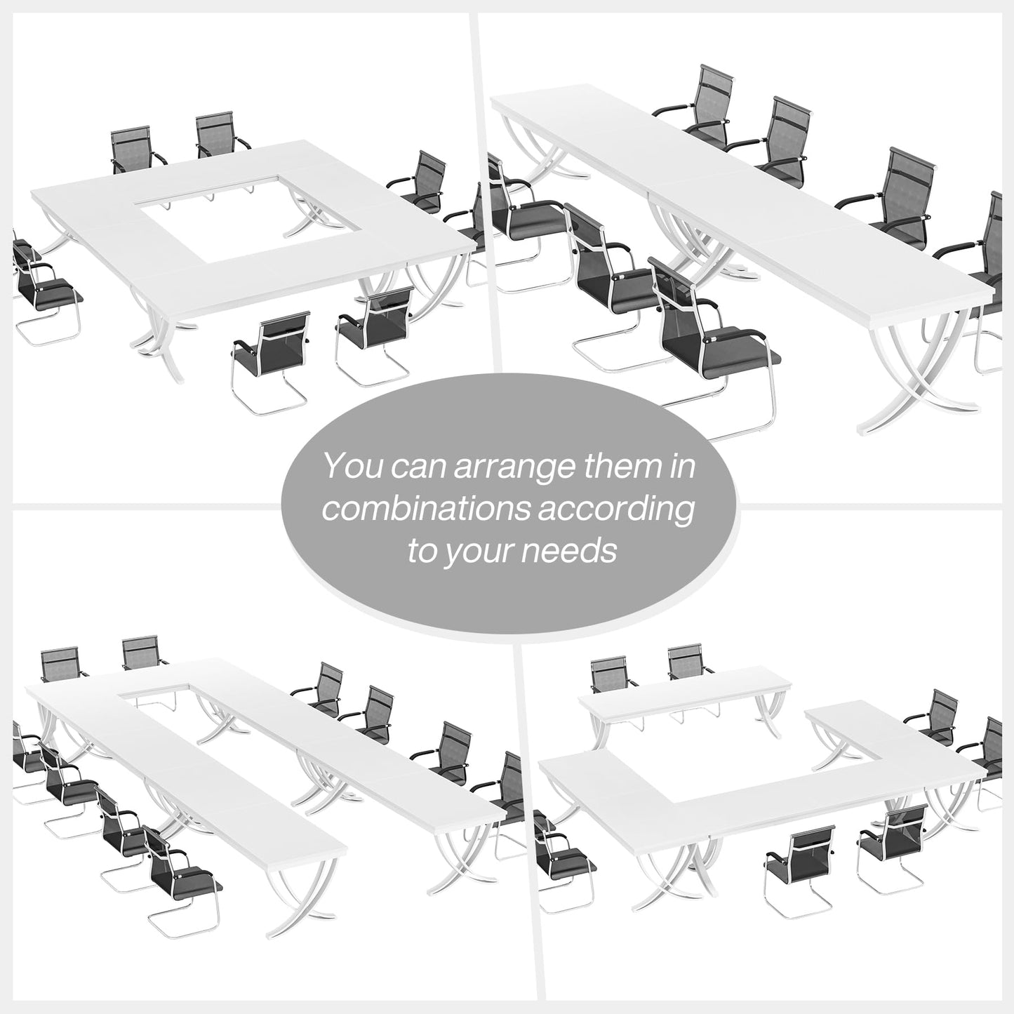 Tribesigns 6.5FT Conference Table for 6-8 People, 78 inch Long Rectangular Seminar Table with Strong Metal Frame, Business Furniture Boardroom Desk for Office Meeting Conference Room (4PCS, White)