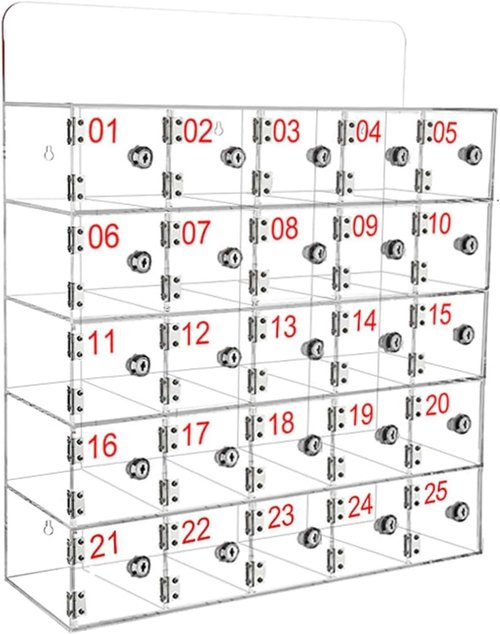 Transparent Acrylic Cell Phone Locker with 8 Doors, Secure Mobile Phone Storage Cabinet, 35-Slot Safe Deposit Box for Offices, Schools, and Events