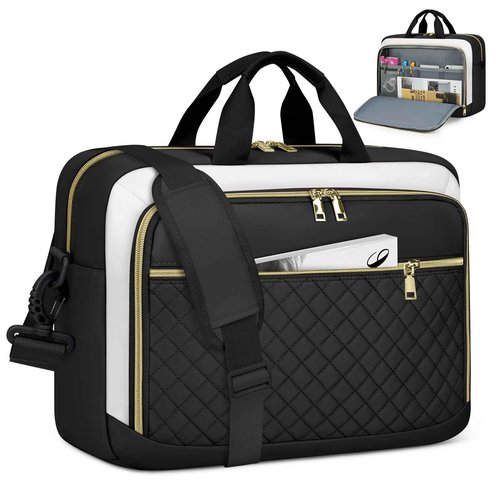 NEWHEY Laptop Bag 17.3 Inch Laptop Briefcase for Women Men Waterproof Shoulder Messenger Bag Large Computer Bag for Business Office Work College, Black&Beige