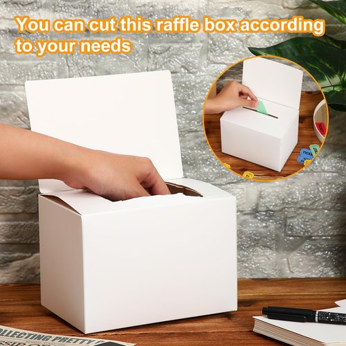 Seajan 100 Pcs Raffle Ballot Box with Slot Suggestion Ticket Donation Box for Fundraising Collecting Card Voting Contest, 6.5 x 4.5 x 4.5''(White)