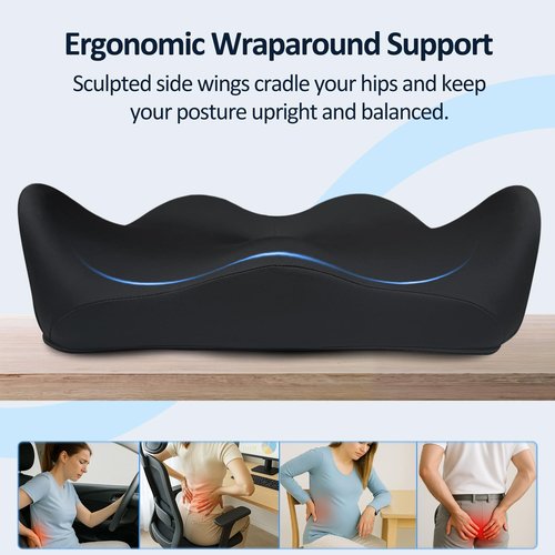 EaseDrives X Large Memory Foam Seat Cushions for Office Chairs, Long Sitting Pressure Relief Ergonomic Office Chair Cushion for Butt Coccyx Tailbone Sciatica, Car Seat Booster for Height (Pure Black)