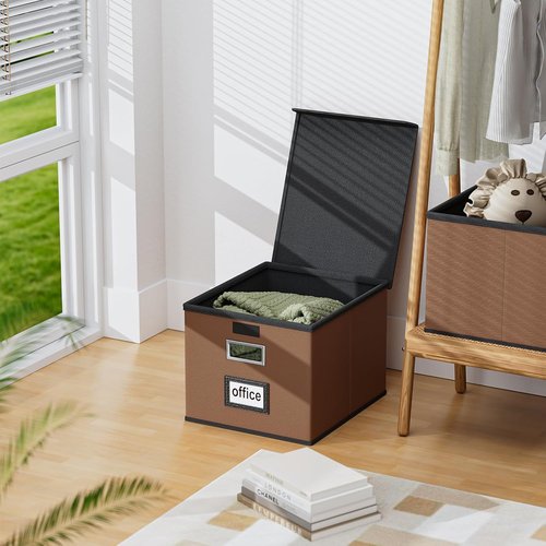 Huolewa File Organizer Boxes - Collapsible Faux Leather Filing System with Lids | Decorative Home & Office Storage