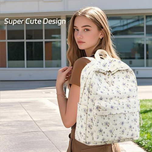 School Backpack for Teens Large Corduroy Bookbag Lightweight Girls Boys Casual High School College 17 inch Laptop Travel Bag (Grace Purple Flower)