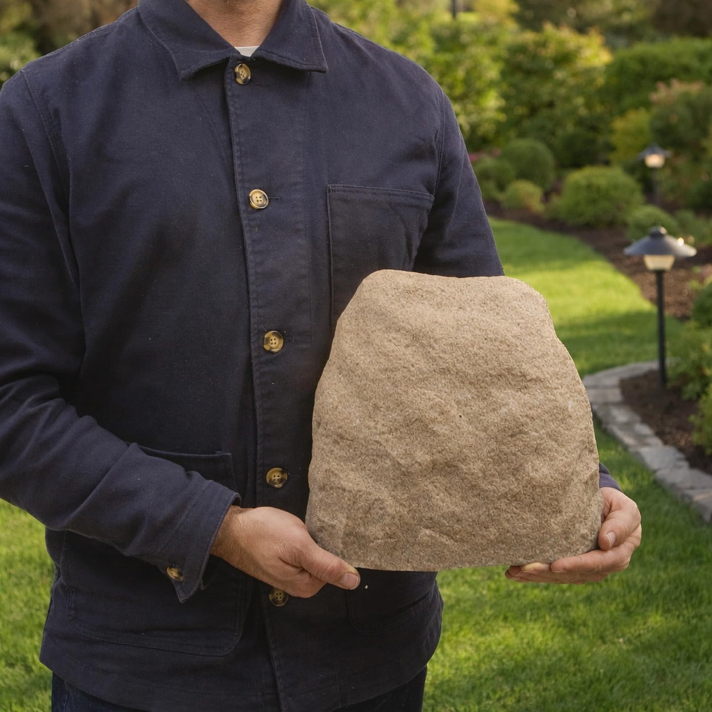 Naturalings Small Fake Rock Cover 11” – Heavy Duty Fiberglass Landscape Rock for Sprinkler Valves & Utilities – Natural Sandstone