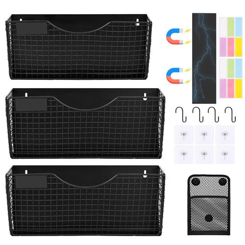 Uneedity 3Pcs Magnetic File Holder, Hanging File Organizer Magazine Document, Metal Hanging Wall Paper Folder Organizers, File Paper Mail Rack for File Cabinet Office, Classroom, Whiteboard