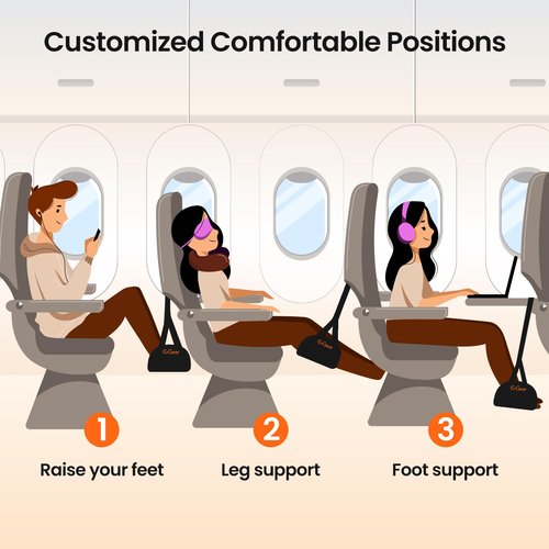 ErGear Airplane Foot Hammock, Wide Plane Footrest with Hardboard Support, Adjustable Foot Hammock for Plane Travel, Portable Airplane Foot Rest Essentials, Travel Accessories for Long Flight
