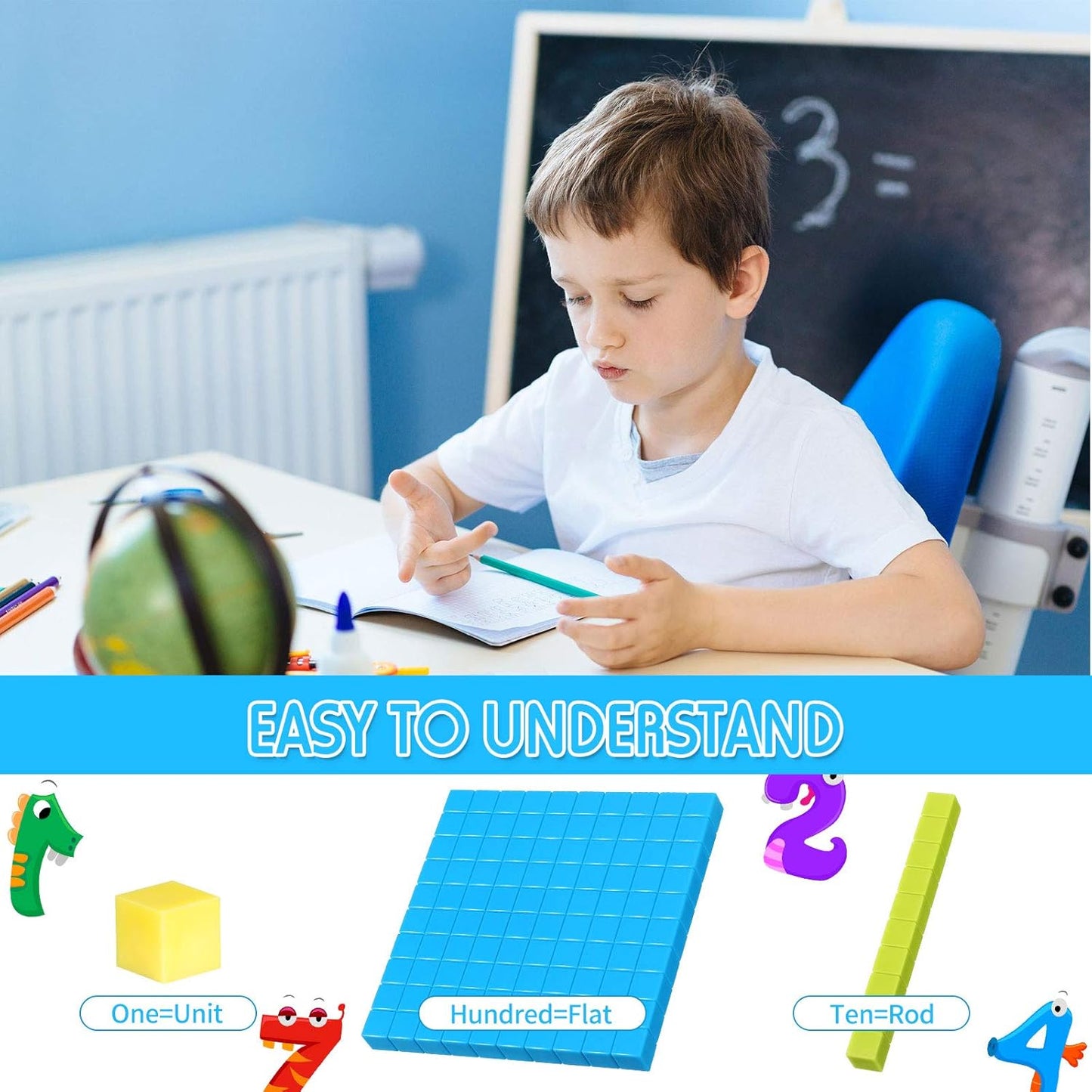 Sumind Base Ten Blocks - 121 Pieces Educational Math Learning Tools for Kids | 3 Color Plastic Counting Units