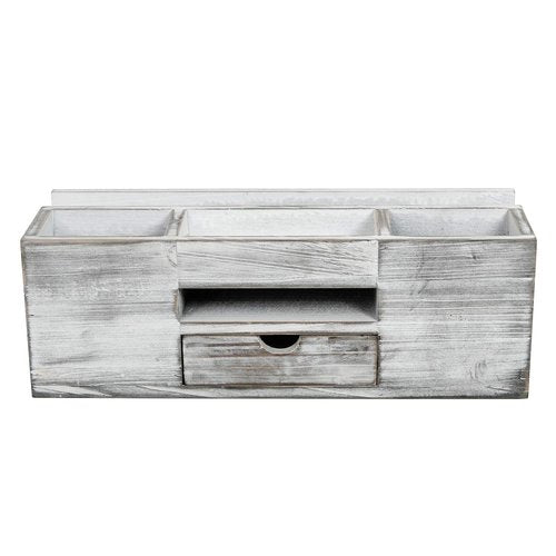 Liry Products Whitewashed Wooden Desktop Organizer Multiple Compartments Rack Shelf Drawer Tabletop Wood Storage Cabinet Office Supplies Caddy Document Stationery Holder Accessory Sorter Vanity Home