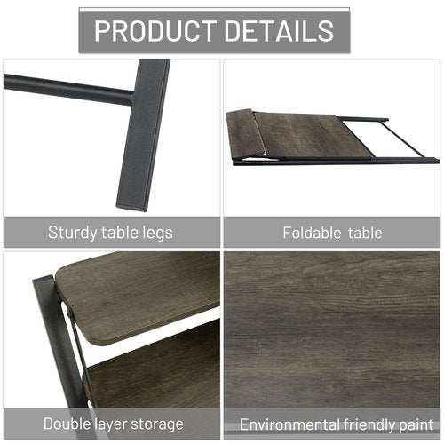 Folding Desk 2-Tier Foldable Table Space Saving Computer Table Writing Workstation for Home Office with Metal Frames/Wood Top Laptop, No Assembly Required, Rustic Brown, 31.9(L) x 20.5(D) x 33.5(H)